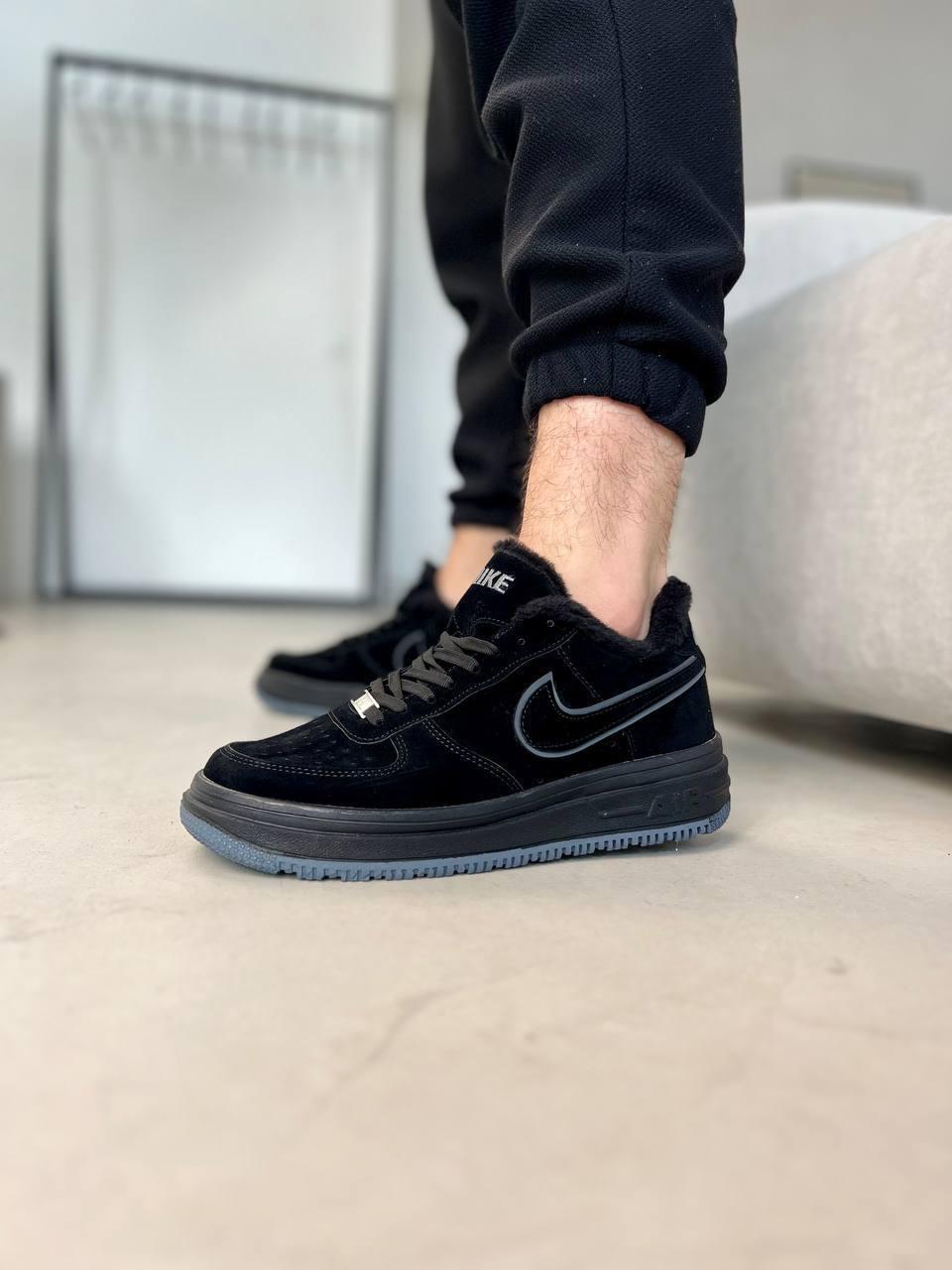 Чоловічі повсякденні кросівки Nike Force чорн хутро, чоловічі кеди Найк на хутрі, Чоловіче взуття