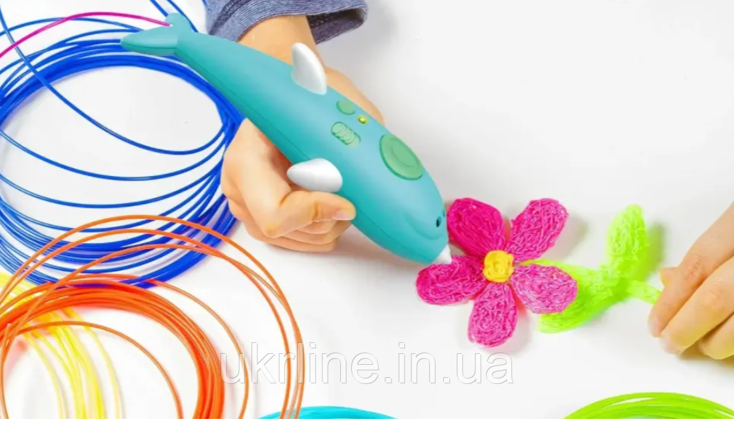 Аккумуляторная 3D-ручка 9903 дельфин детская с трафаретами для рисования 8 цветов пластика 3Д Pen - фото 4 - id-p2071492438