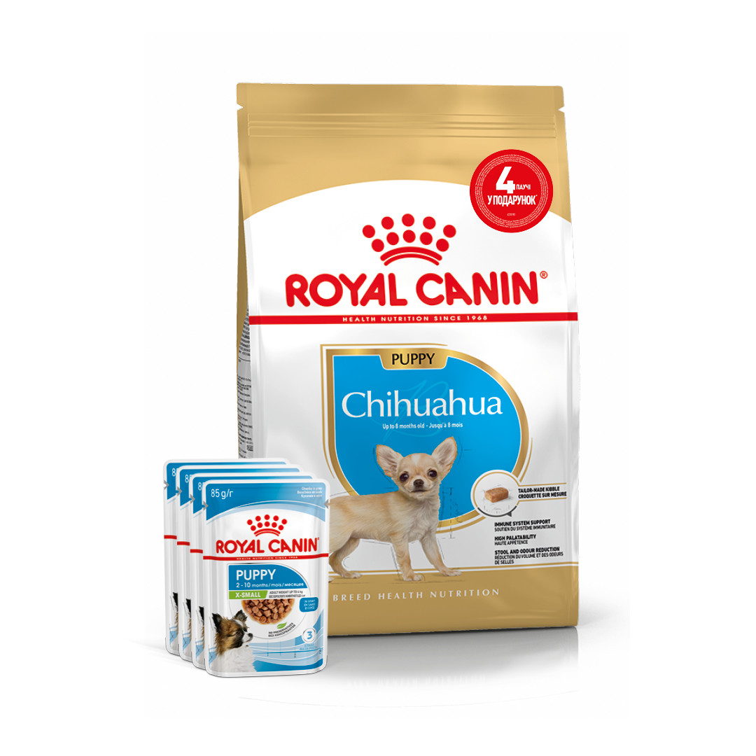 АКЦІЯ! Royal Canin Chihuahua Puppy (Роял Канін Чихуахуа Папі) сухий корм для цуценят 1.5КГ + 4 пауча У ПОДАРУНОК!