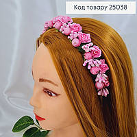 Обруч металевий на голову рожеві квіти, Україна