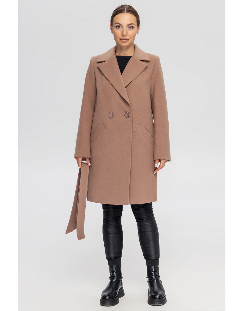 Коротке жіноче демісезонне пальто кольору кемел, фото 1