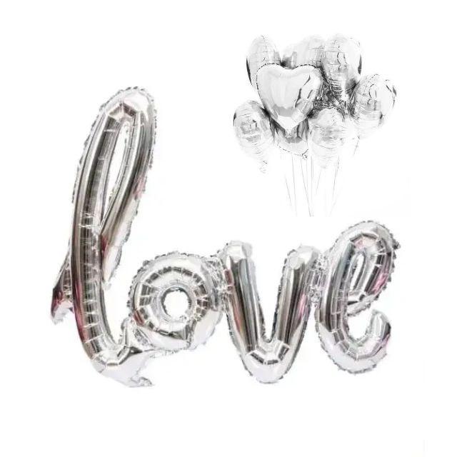 Набір із кульок з написом LOVE серце срібло