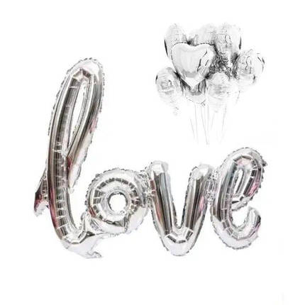 Набір із кульок з написом LOVE серце срібло, фото 1