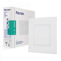 Світлодіодний світильник Feron AL511-1 6W 4000K нейтральне світло 360Lm 120*13.5мм (LED панель) білий квадратний
