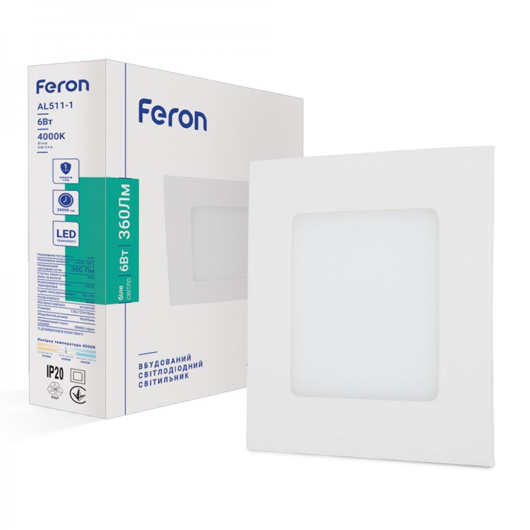 Светодиодный светильник Feron AL511-1 6W 4000K нейтральный свет 360Lm 120*13.5мм (LED панель) белый квадратный - фото 1 - id-p464959743