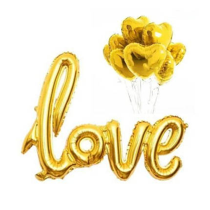 Набір із кульок з написом LOVE золоті серця, фото 1