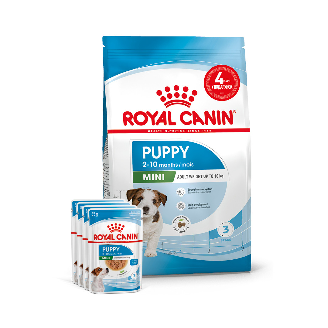 АКЦІЯ! Royal Canin Mini Puppy (Роял Канін Міні Паппі) сухий корм для цуценят дрібних порід 2КГ + 4 пауча У ПОДАРУНОК!