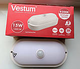 Світильник стельовий світлодіодний для ЖКГ овальний накладний LED 15W 4500К IP65 Vestum з датчиком руху, фото 4