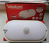 Світильник стельовий світлодіодний для ЖКГ овальний накладний LED 15W 4500К IP65 Vestum з датчиком руху, фото 2