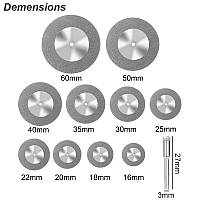 Набор отрезные алмазные диски для гравера 10 шт от (16 мм- 60мм) с держателем