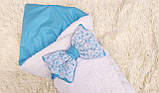 Зимовий хутряний конверт Тедді на бавовняній підкладці для новонароджених, білий з блакитним, фото 2