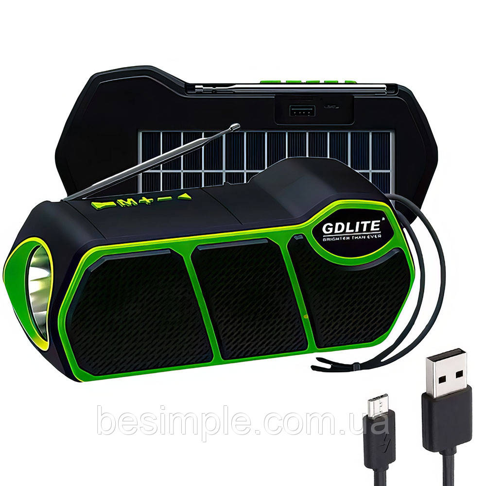 Портативна сонячна система з повербанком 1500 mAh, Bluetooth, GD-LITE-11 / Радіо з ліхтариком, фото 1