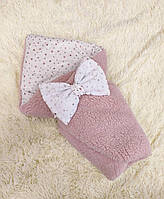 Демисезонный меховой конверт Тедди на хлопковой подкладке для новорожденных, пудра