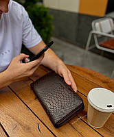 Гаманець-клатч на дві блискавки з блоком під картки із натуральної шкіри, коричневий, фото 2