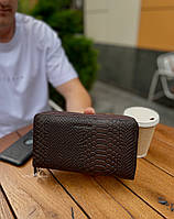 Гаманець-клатч на дві блискавки з блоком під картки із натуральної шкіри, коричневий, фото 3