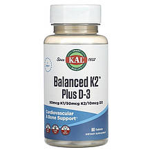 Вітамін К1 та К2 + Д3 KAL "Balanced K2 Plus D3" (60 таблеток)