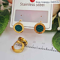 Сережки кільця, Римський годинник з зеленою емаллю, золотого кольору, біжутерія Stainless Steel
