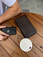 Гаманець-клатч на дві блискавки з блоком під картки із натуральної шкіри, коричневий, фото 7