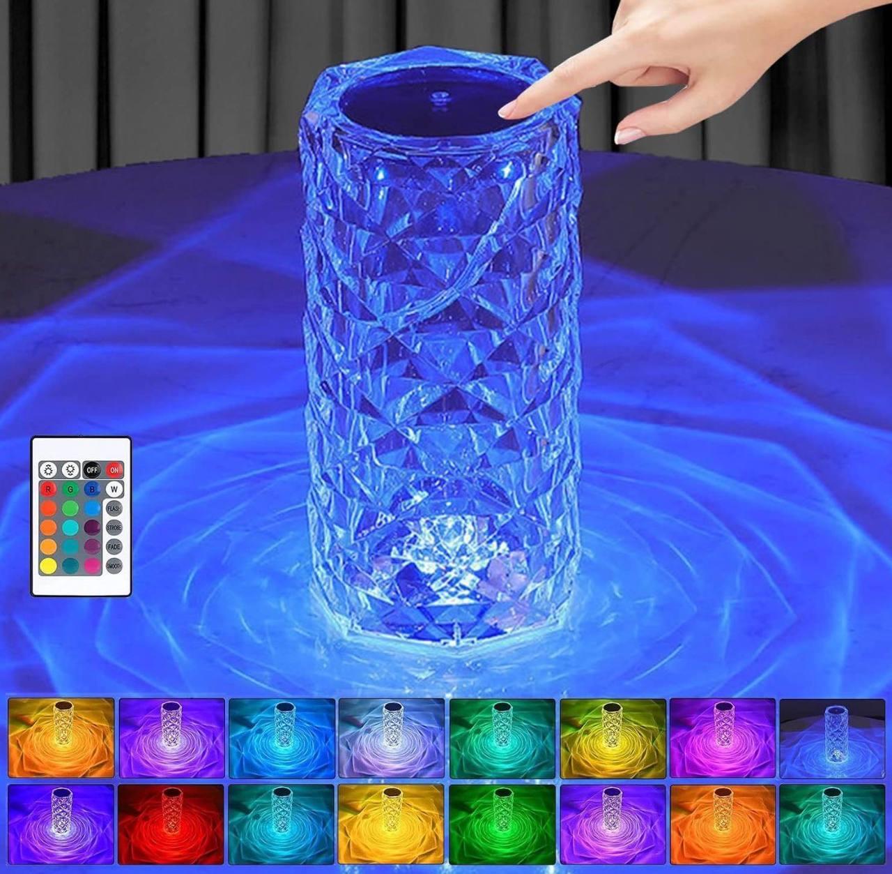 Настільна декоративна проєкційна світлодіодна сенсорна лампа-нічник RGB Crystal Rose Ambience 20,5 см