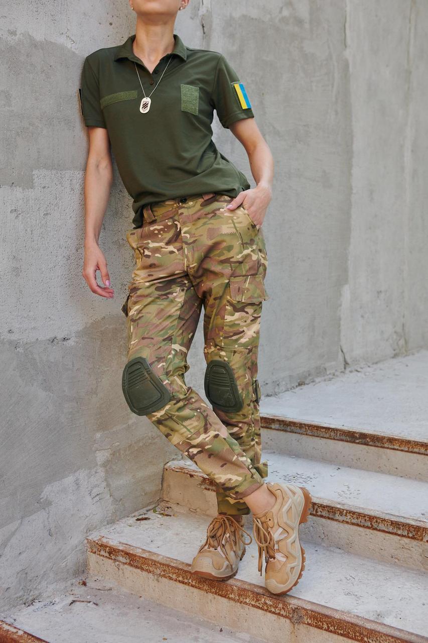 Військовий жіночий комплект для ЗСУ на теплу погоду, комплект жіночий поло футболка + штани мультикам