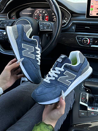Жіночі кросівки New Balance 574 Premium Blue Reflective Взуття Нью Беланс 574 сині натуральна замша рефлектив демісезон, фото 1