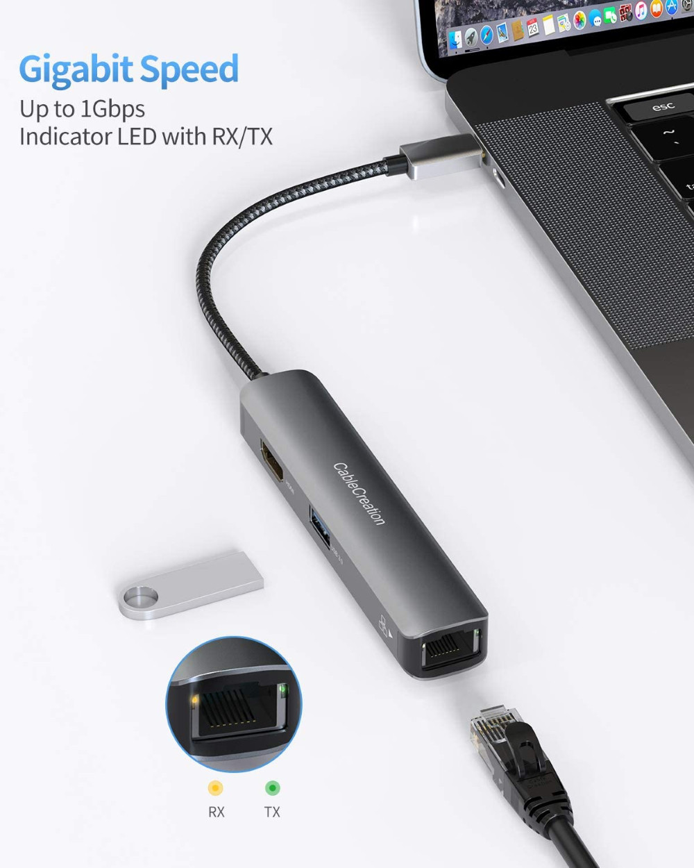 Многопортовый адаптер CableCreation Type-C to HDMI/USB-AX3/RJ45 1Gbps Ethernet - фото 2 - id-p2071609121