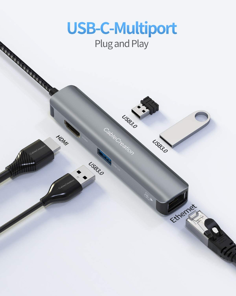 Многопортовый адаптер CableCreation Type-C to HDMI/USB-AX3/RJ45 1Gbps Ethernet - фото 3 - id-p2071609121