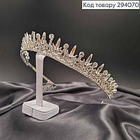 Тиара женская серебристая на голову, "Crystal Tiara" с белыми камешками диадема.