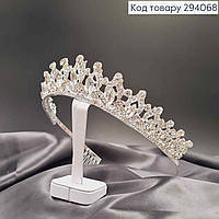 Тиара серебристая красивая, корона "Английская роскошь" с белыми камешками.