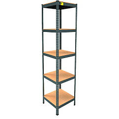 Металевий складський стелаж Emby Light Series (розмір 2100х450x450мм) 5 полиць ДСП до 100кг Чорний