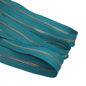 Блискавка рулонна металева двостороння  Т5 блакитна, бірюзова нікель, срібло