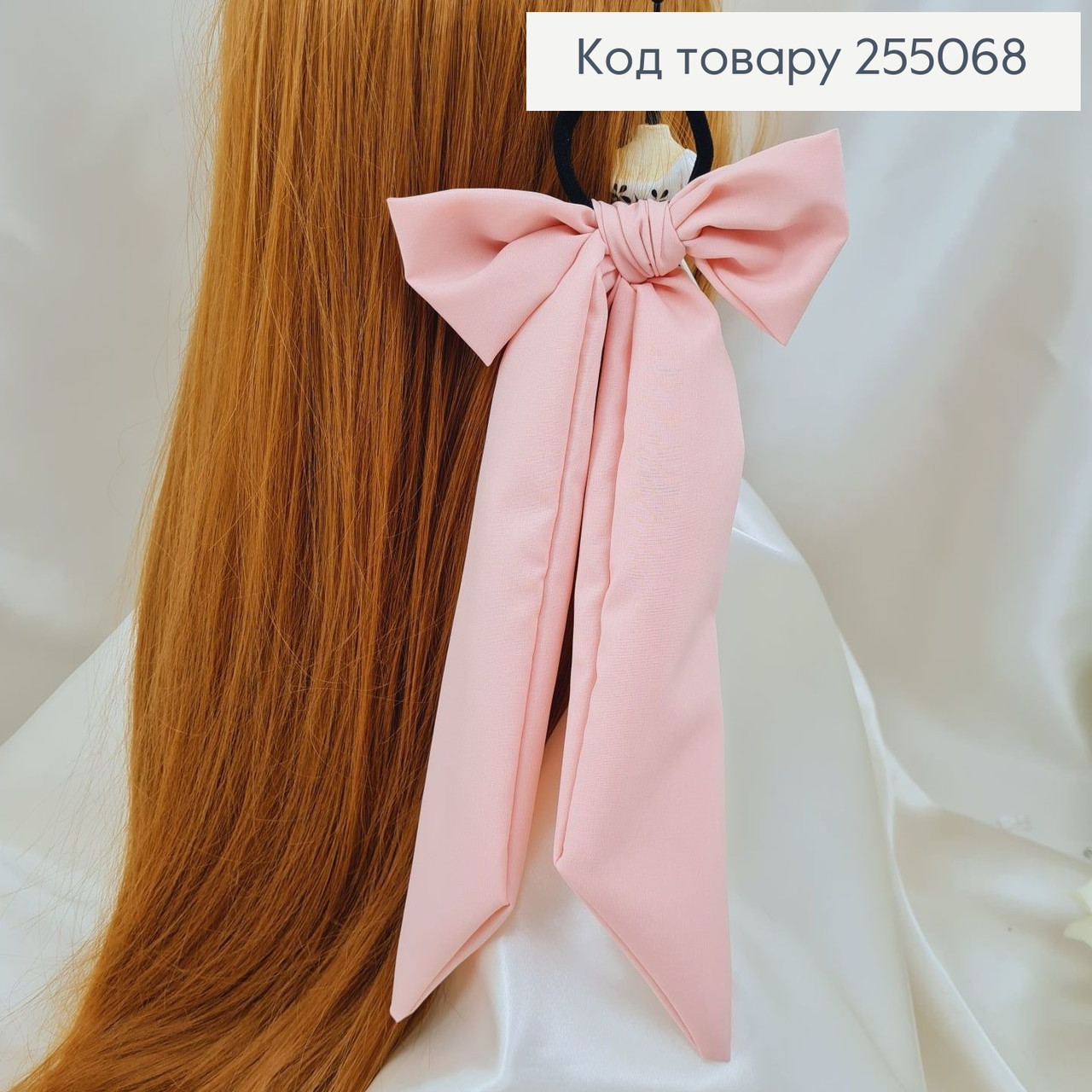 Резинка для волосся Твіллі Бант рожевий довгий ручна робота