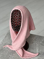 Зимняя теплая косынка бактус полушерсть двойная вязка (Размер универсал), Розовый
