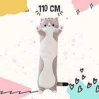 Мягкая плюшевая игрушка Длинный Кот Батон котейка-подушка 50 см. Цвет: серый