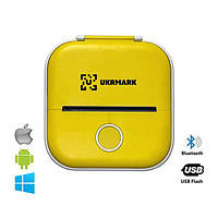 Мини термопринтер UKRMARK P02YL Bluetooth, желтый, рулоны 50-57 мм, печать на термобумаге и полимерных этикетк