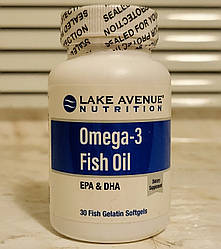 Жирні кислоти Lake Avenue Nutrition Omega 3 Fish Oil 30 капсул epa dha омега3 риб'ячий жир