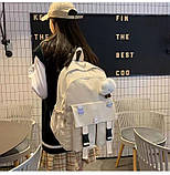 Рюкзак з карманами 3856 чоловічий жіночий дитячий шкільний портфель бежевий, фото 6