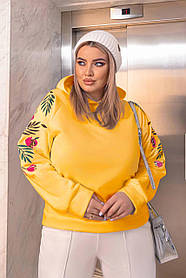 Світшот з вишивкою на рукавах тринитка з капюшоном Туреччина великих розмірів 50-56 жовтий