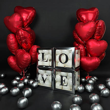 Набір коробок 30 см | 12" для повітряних куль LOVE Срібні грані, фото 3