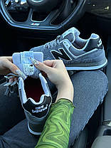 Жіночі кросівки New Balance 574 Premium Gray White Black Взуття Нью Беланс 574 сірі натуральна замша демісезон, фото 5