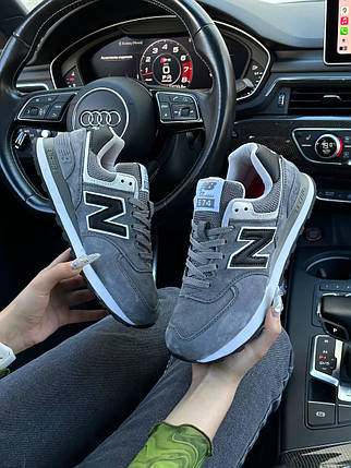Жіночі кросівки New Balance 574 Premium Gray White Black Взуття Нью Беланс 574 сірі натуральна замша демісезон, фото 1