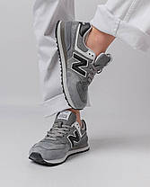 Жіночі кросівки New Balance 574 Premium Gray White Black Взуття Нью Беланс 574 сірі натуральна замша демісезон, фото 4