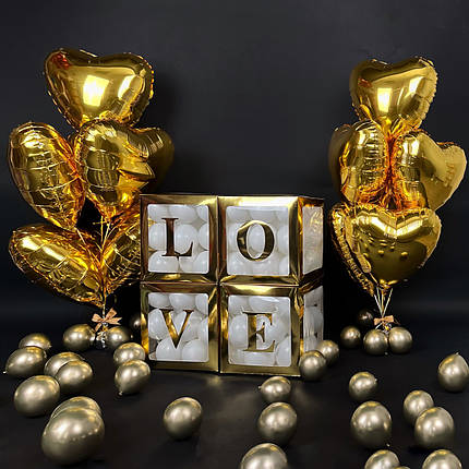Набір коробок 30 см | 12" для повітряних куль LOVE Золоті грані, фото 3