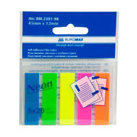 Стикер-закладка Buromax Plastic bookmarks 45x12mm, 5х20шт, rectangles, neon colors (BM.2301-98) PZZ