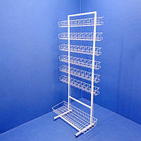 Стелаж торговий сітчастий під насіння і спеції Єва-90 на 6 полиць (9см) та кошик прямий