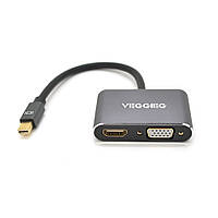 Конвертер VEGGIEG MD2-M MiniDisplay Port (папа) на HDMI(мама)+VGA(мама), 25cm, Silver, Пакет(17451#)