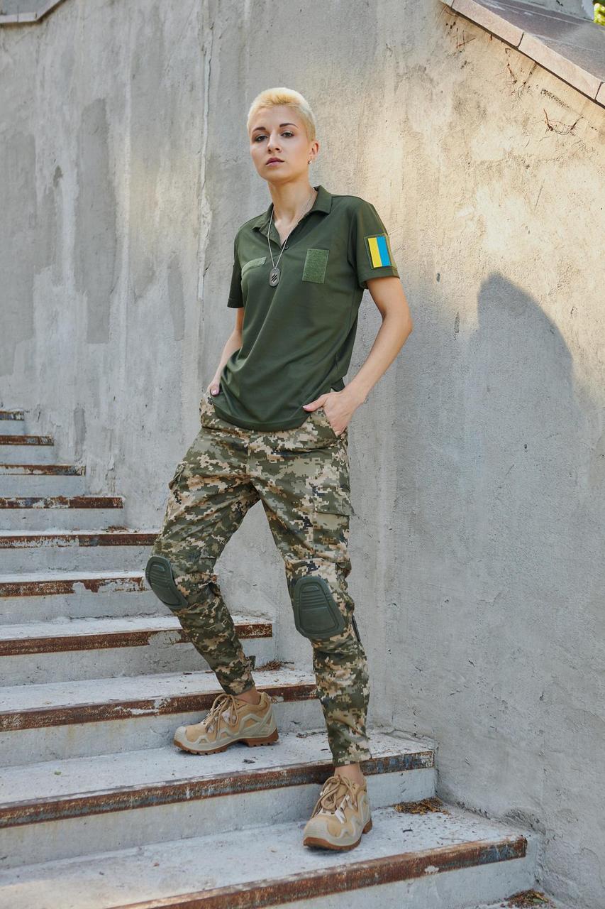Жіночий тактичний комплект піксель, зручний жіночий комплект для ЗСУ футболка поло хакі + штани
