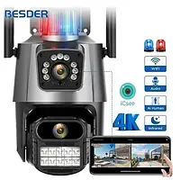 Камера відеоспостереження IP Wi-Fi 6 Mpx, 2 незалежні об'єктиви, Вулична поворотна камера нічного бачення
