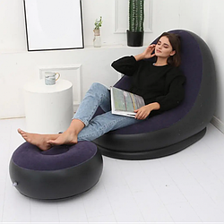 Надувне крісло диван 2в1 з пуфиком для ніг A-Sofa до 150 кг Чорний із фіолетовим