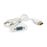 Конвертер HDMI (папа) на VGA(мама) 10cm, White, 4K/2K, Пакет + AUDIO Q250